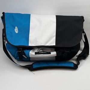 Timbuk2 Classic Messenger Bag Black Blue White Flap Buckle Strap
